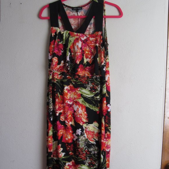 Slinky Brand Floral Maxi Dress with Cut-Out Front/Ruffle Hem - Picture 2 of 6